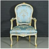 Casa Padrino Barock Salon Stuhl "Medaillon" Mod1 mit Armlehnen Helltürkis / Gold - Antikstil Stuhl