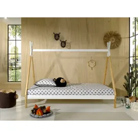 58 aufm Kessel Zeltbett Karyn 2 206 x 98 x 158 cm Massivholz weiß/natur beige