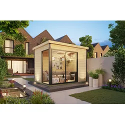 Gartenhaus NORDIC HOLZ "AUSTIN 1", beige (natur), Fußboden im Gartenhaus, Massivholzdach, Holz, Gartenhäuser