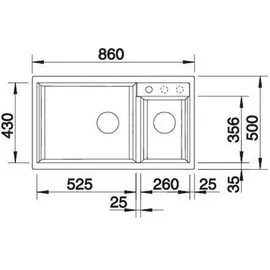Blanco Metra 9 links Einbau von Oben schwarz Excenterbetätigung 860 x 500 mm