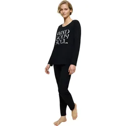 Pyjama TRIUMPH "Sets PK LSL X", Damen, Gr. 36, schwarz, Jersey, 100% Baumwolle, unifarben, casual, normal normal, Rundhals, Langarm, Homewear-Sets, weich und gemütlich