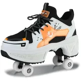 Schuhe mit Rollen für Jungen Mädchen, Rollschuhe mit 4 Einziehbaren Rädern, 2-in-1 Rollschuhen und Sneakers, Roller Skate Shoes für Kinder Teenager (Orange, 41)