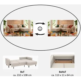 TRENDMANUFAKTUR Eckcouch Polyester 2-Sitzer Grau