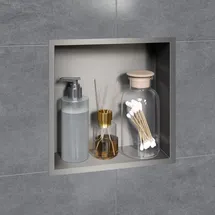 VILSTEIN Wandnische Dusche 30x30 cm - Randlose Duschnische - Silber - Einbauregal für Dusche im Aufputz - Edelstahl - Versenkte Duschnische für das Badezimmer
