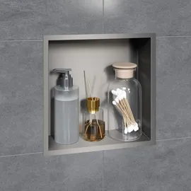 VILSTEIN Wandnische Dusche 30x30 cm - Randlose Duschnische - Silber - Einbauregal für Dusche im Aufputz - Edelstahl - Versenkte Duschnische für das Badezimmer