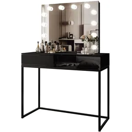 lookway SCHMINKTISCH BLANCO LOFT ELITE mit Spiegel und Beleuchtung Schwarz Hochglanz PUSH OPEN