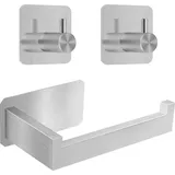 Famanu Toilettenpapierhalter ohne Bohren - Edelstahl, selbstklebend, mit 2 Handtuchhaken, Silber