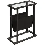 HOOBRO Beistelltisch, schmaler Nachttisch aus gehärtetem Glas, Kleiner Beistelltisch mit Zeitschriftenhalter, Sofatisch für Wohnzimmer, platzsparend, Schwarz EBK78BZ01