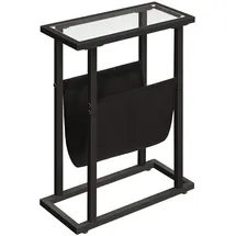 HOOBRO Beistelltisch, schmaler Nachttisch aus gehärtetem Glas, Kleiner Beistelltisch mit Zeitschriftenhalter, Sofatisch für Wohnzimmer, platzsparend, Schwarz EBK78BZ01