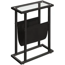 HOOBRO Beistelltisch, schmaler Nachttisch aus gehärtetem Glas, Kleiner Beistelltisch mit Zeitschriftenhalter, Sofatisch für Wohnzimmer, platzsparend, Schwarz EBK78BZ01