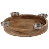Koopmann International Kerzenständer FORESTA, Ø 40 cm - Braun - Schwarz - Mangoholz - Metall - mit 4 Kerzenhalter