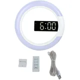 Moderne Led-wanduhr Mit Wecker, Thermometer Und Beleuchtung – Weiße Inneneinrichtung