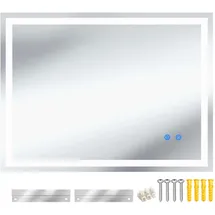 Tectake Led-Badezimmerspiegel, Anthrazit, Glas, Rechteckig, 60x80x2.5 cm, CE, Badezimmer, Badezimmerspiegel, Badspiegel