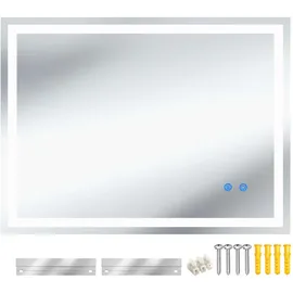 Tectake Led-Badezimmerspiegel, Anthrazit, Glas, Rechteckig, 60x80x2.5 cm, CE, Badezimmer, Badezimmerspiegel, Badspiegel