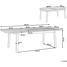 Beliani Gartentisch Hellbraun 180 cm Ausziehbar