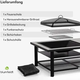 Blumfeldt Merano Avanzato L 3-in-1-Feuerschale mit Grillfunktion als Tisch, nutzbar 122 x 87 cm Steingrau