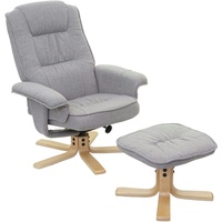 Mendler Relaxsessel M56, Fernsehsessel TV-Sessel mit Hocker, Stoff/Textil ~ hellgrau