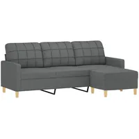 vidaXL Sofa 3 Sitzer, Couch mit Fußhocker, Liegesofa für Wohnzimmer, Polstersofa Sessel Relaxsofa Loungesofa Relaxcouch TV Sofa, Dunkelgrau Stoff