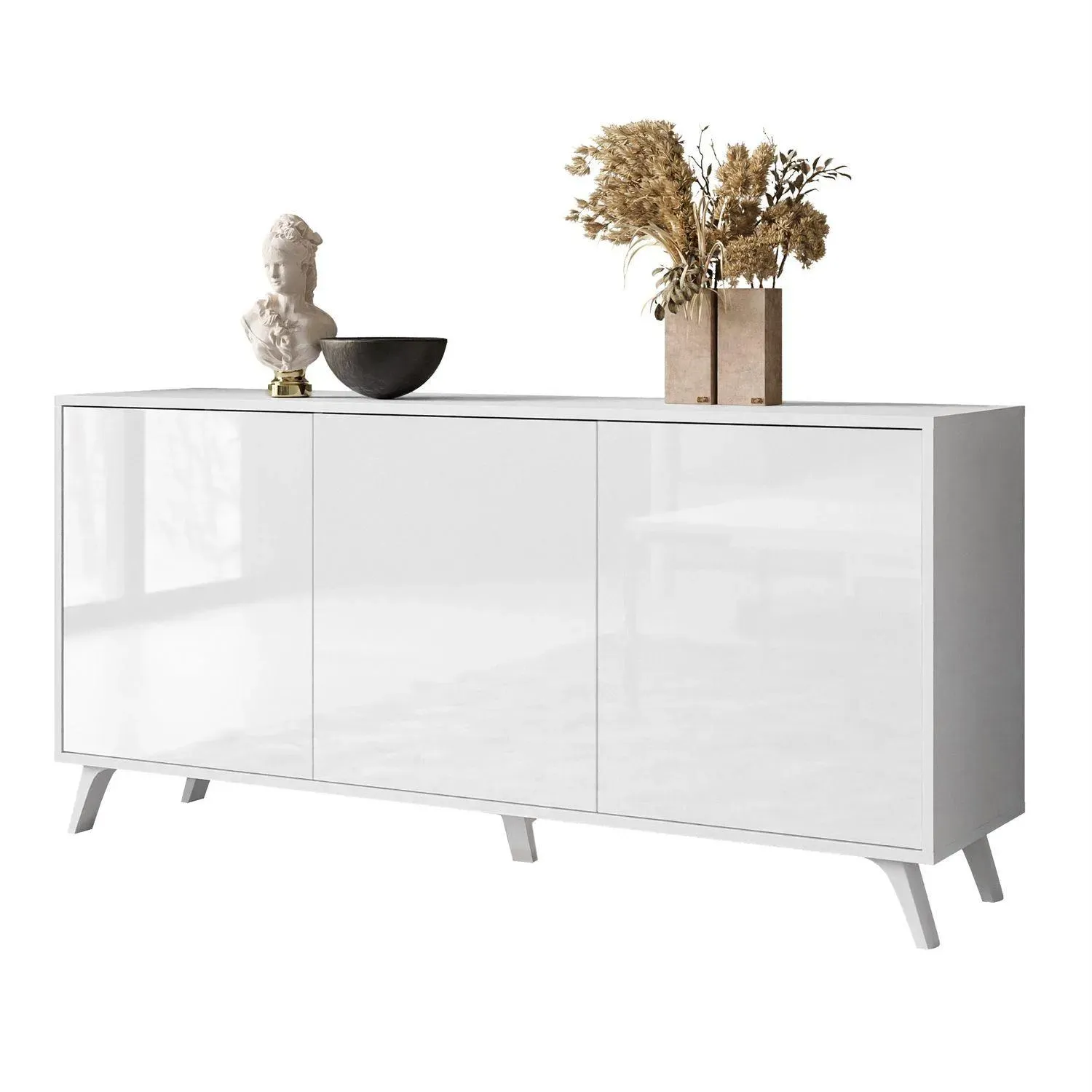 SIDEBOARD SANAYI auf weißen Beinen, Hochglanz Weiß/Weiße Beine