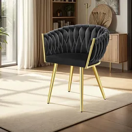 Tectake Esszimmerstuhl Astano Samt schwarz/gold 6er Set