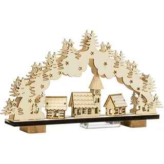 Hi Haushalt International LED Lichterbogen Leuchtbogen Schwibbogen Weihnachten Kirche Dorf Holz
