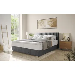 Boxbett INOSIGN "Thor mit Bettkasten, inkl. Matratze, Topseller", schwarz (velvet 96 anthrazit), B:186cm L:208cm, Komplettbetten, Boxspringbett, Topper und Zierkissen, in verschiedenen Härtegraden verfügbar