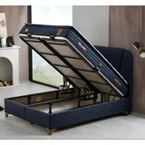 xl moebel gmbh Blaues Textilbett modern mit Holzrahmen