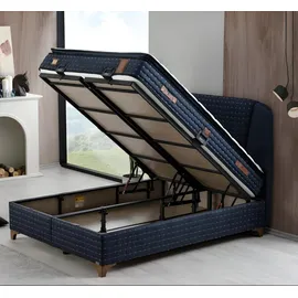 xl moebel gmbh Blaues Textilbett modern mit Holzrahmen