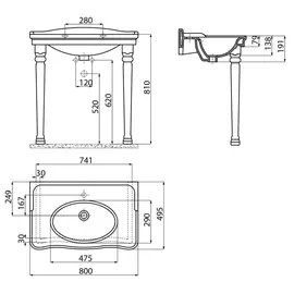 Creavit ANTIK Keramik-Waschtisch 80 x 50 cm (AN080)