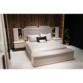 JV Möbel Schlafzimmer-Set beige aus Holz mit Bett, Nachttischen und Bank,