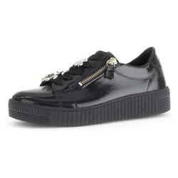 Plateausneaker GABOR, Damen, Gr. 42, schwarz, Lackleder, glänzend, casual, Schuhe, Freizeitschuh, Halbschuh, Schnürer mit edlen Schmuck-Tiermotiven