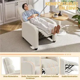 Yaheetech Ohrensessel mit Hocker Bouclé 59 x 85 x 65 cm Elfenbein