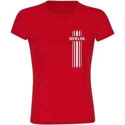 multifanshop Damen T-Shirt - Berlin rot - Streifen - Druck weiß - Frauen