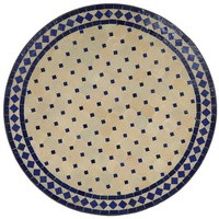 Casa Moro Gartentisch Marokkanischer Mosaiktisch blau Terracotta Ø 90cm rund Höhe 73 cm (Kunsthandwerk aus Marrakesch), Dekorativer Terrassentisch Bistrotisch Esstisch, MT2108 beige|blau
