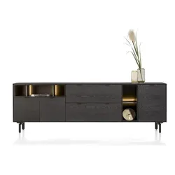 XOOON Elements Sideboard 3 Türen, 5 Nischen + LED Eiche 240x60 cm - Onyx