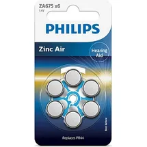Philips - Batterien 1,4v Für Hörgerätebatterie 675 (hörgerätebatterie) Za675b6a/00, Premium Zink-luft-technologie, Lange Lebensdauer, Leicht Zu Öffnende Lasche, Typ Pr44 Und Za675 (6 Stück) Farbe Blau