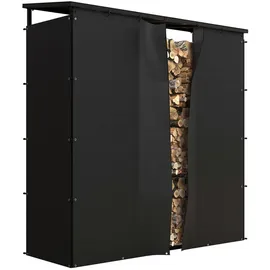 Outsunny Kaminholzregal 185 x 62 x 184 cm Brennholzregal mit wasserdichter Abdeckung, Feuerholzregal für Outdoor, Indoor, bis 2000 kg, Metall, Schwarz