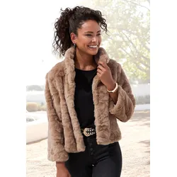 Fellimitatjacke, kuschelige Kurzjacke aus Teddyplüsch, modisch, Gr. 40, taupe, , 82195952-40