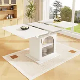 Sweiko Esstisch Teleskoptisch(140×80cm), Ausziehbarer Esstisch mit Ablagefläche,platzsparender Küchentisch,Esstisch mit drei Ablageebenen,Auszie... - Weiß