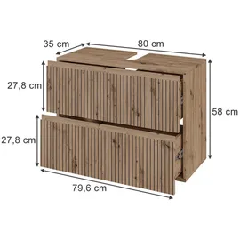 Vicco Waschbeckenunterschrank Takumi 2 Schubladen 80 x 58 x 35 cm Braun