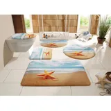 my home Badematte Seestern, Höhe 14 mm, Memory Schaum, rutschhemmend beschichtet, fußbodenheizungsgeeignet, schnell trocknend, strapazierfähig, Kunstfaser, rund, Badteppich, Naturmotiv, Strand, Badematten auch als Set erhältlich beige rund | Ø 80 cm x 14 mm