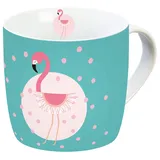 infinite by GEDA LABELS Tasse Flamingo Punkte Porzellantasse mit Henkel, Porzellan, türkis/rosa, 11,5 x 9,5 x 9 cm