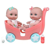 JC Toys Lil Cutesies Twin 21,6 cm Vinyl-Puppen und Kinderwagen-Set, beweglich und waschbar, abnehmbare Outfits, Doppel-Kinderwagen und Zubehör ab 2 Jahren, Grün