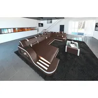 Sofa Dreams Wohnlandschaft Sofa Ledercouch Leder Palermo U Form Ledersofa, Couch, mit LED, wahlweise mit Bettfunktion als Schlafsofa, Designersofa braun