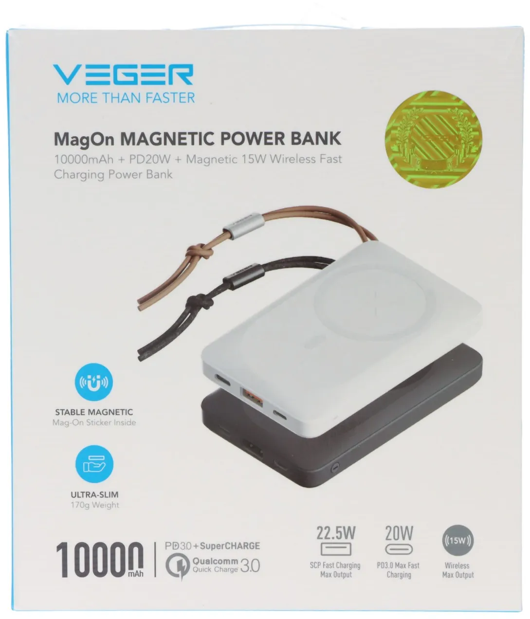 Magnetische Powerbank MagOn mit 10.000mAh Kapazität, QC3.0, kompatibel mit MagSafe, zur Befestigung auf der Rückseite Ihres iPhones