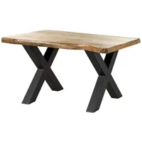 MASSIVMOEBEL24.DE Baumtisch Mango 140x90x77 natur lackiert / X-Beine anthrazit