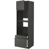 IKEA METOD / MAXIMERA Hs f Ofen/Kombiof m Tür/2 Schubl schwarz/Voxtorp dunkelgrau 60x60x200 cm