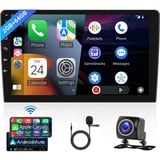 Hodozzy Autoradio 10,1 Zoll 2GB+64GB Kabelloses Carplay Wireless Android Auto, Radio Android mit Navi Touchscreen 2 Din Bluetooth HiFi GPS Navigation WiFi FM RDS Radio Car Stereo, Rückfahrkamera