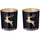 Edzard 2er Set Teelichtglas ELSA (Höhe 8 cm), Hirsch-Motiv, außen schwarz/innen Gold
