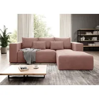 Easy4You Ecksofa Pastellrosa Stripes L-Form in Kord – 255 cm - Schlafsofa mit Bettzeugbehälter und Schlaffunktion - Eckcouch mit Stauraum - Rech... - Rosa